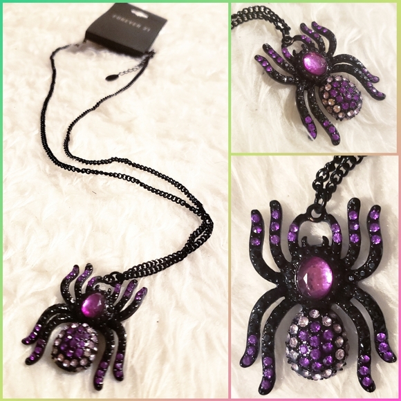Goth Spider Statement Rhinestone Necklace pastel - Picture 6 of 8